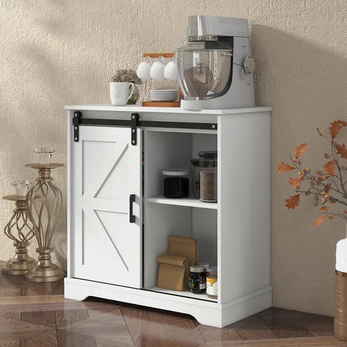 Miniatura 7 de Panana - Gabinete de almacenamiento para buffet con puerta corrediza de granero, aparador de estilo granja para café-bar, cocina (Blanco)