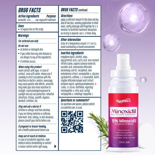 Miniatura 9 de Women's 5% Minoxidil Spray for Hair Growth: 2-Pack RootStim Extra Strength Minoxidil with Rosemary & Biotin for Thinning Hair Regrowth and Fuller