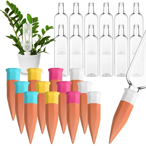 Miniatura 8 de Ziliny Paquete de 4 dispositivos de picos de riego de terracota, picos de riego automático para plantas con botellas de vino de plástico de 25