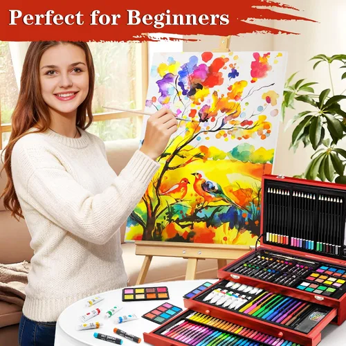 Miniatura 6 de POPYOLA Suministros de arte, juego de arte de lujo de 269 piezas con 6 blocs de dibujo, pinturas de acuarela, crayones y lápices