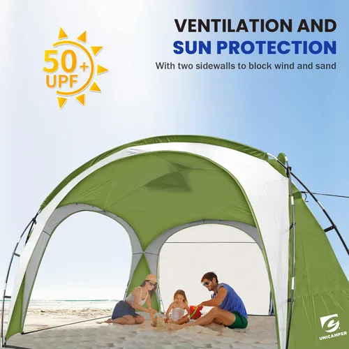Miniatura 2 de UNICAMPER Tienda de playa de 12 x 12 pies, toldo desplegable grande UPF50+ con pared lateral de 2 piezas, refugio solar resistente a la lluvia