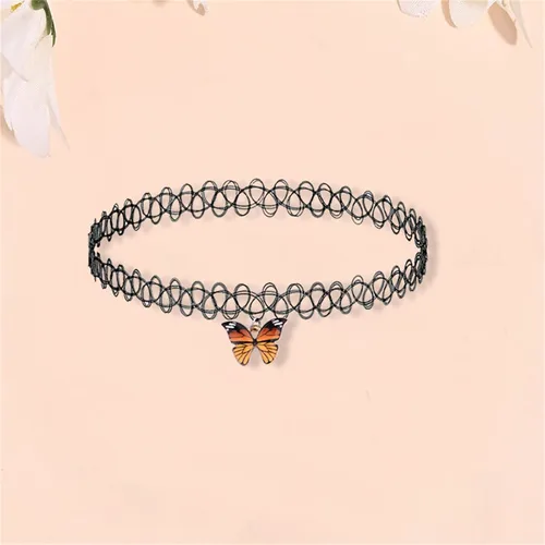 Miniatura 4 de Gargantilla de tatuaje negro para mujer, collar de mariposa de encaje bohemio hecho a mano, estilo gótico, estilo retro estilo gótico, collar