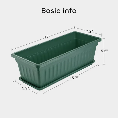 Miniatura 3 de GROWNEER Paquete de 3 jardineras verdes de 17 pulgadas para ventana, macetas largas de plástico para vegetales con 15 etiquetas de plantas