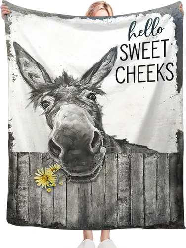 Miniatura 3 de Manta divertida de burro, bonita manta de flor de burro para niños y adultos, súper cálida, suave y acogedora manta de franela de felpa para sofá