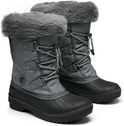 Miniatura 4 de DREAM PAIRS Botas de nieve de invierno para mujer, con cordones, impermeables, aisladas, botas de pato a media pantorrilla con forro de piel