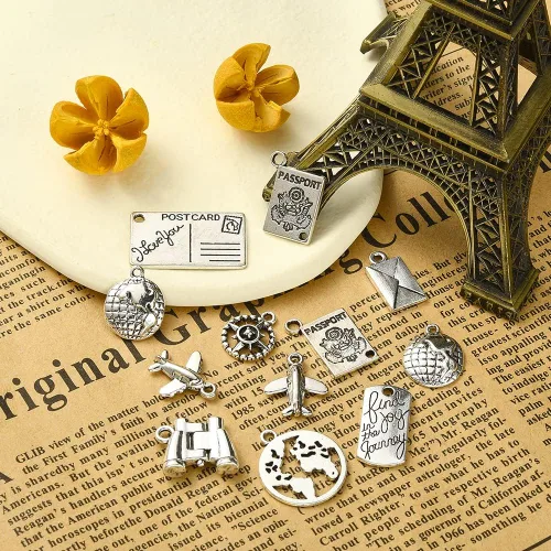 Miniatura 5 de LiQunSweet 100 dijes para viaje al extranjero, 10 unidades, para hacer joyas Abalorio de viaje_10 estilos