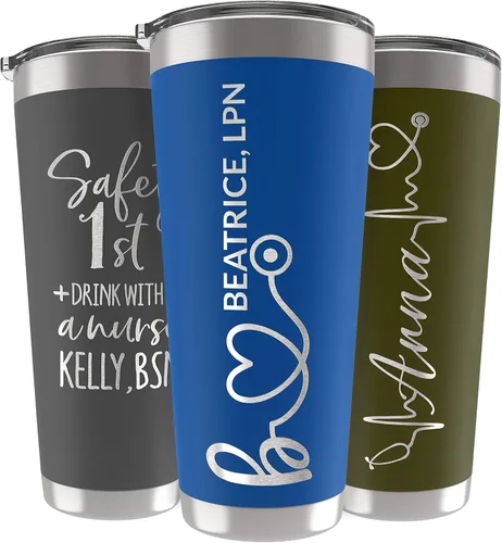 Miniatura 34 de Vaso de enfermera personalizado de 20 onzas con tapa, ejército, grabado con láser, regalos de agradecimiento para enfermeras, regalos de graduación