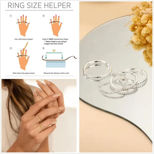 Miniatura 2 de Anillos apilables de oro y plata para mujer, no se deslustra, 0.051 in, juego de anillos de plata delgados chapados en oro de 14 quilates, delicado
