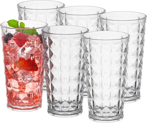 Miniatura 9 de KLIFA - CUPID- Juego de 6 vasos acrílicos de 16 onzas, sin BPA, apilables, aptos para lavavajillas, transparente