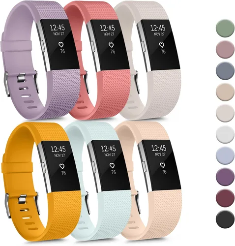 Miniatura 9 de Tobfit Paquete de 6 correas deportivas compatibles con Fitbit Charge 2 bandas para mujeres y hombres, correas impermeables de silicona suave
