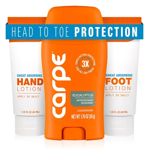 Carpe Head to Toe Bundle - Desodorante antitranspirante para axilas - Loción de manos que absorbe el sudor - Loción para pies que absorbe el sudor -