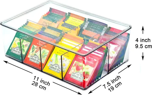 Miniatura 2 de Youngever Organizador grande de paquetes de té de plástico con tapas, contenedor de almacenamiento de paquetes de alimentos reutilizable dividido