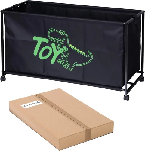 Miniatura 9 de MISSLO Caja grande de juguetes con ruedas, gran baúl de juguetes para niños, organizador de juguetes, 124L, color negro