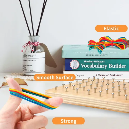 Miniatura 5 de HEELWIRE Geoboard de madera, juguete Montessori, juguete gráfico de educación matemática para niños con tarjetas de patrón y bandas de goma