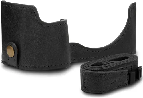Miniatura 4 de MegaGear MG1641 Ever Ready - Media funda de cuero genuino para cámara compatible con Sony Alpha A6100, A6400 - Negro