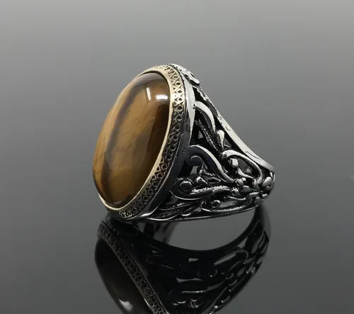 Miniatura 5 de KAR Anillo de plata de ley 925K con filigrana ojo de tigre I1H