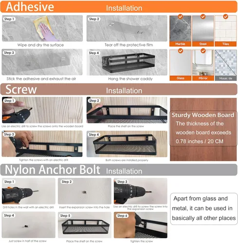 Miniatura 8 de PUSDON Paquete de 2 Cestas Colgantes de Pared de Metal para Montaje DIY Adecuadas para Múltiples Escenarios - Malla Negra Media