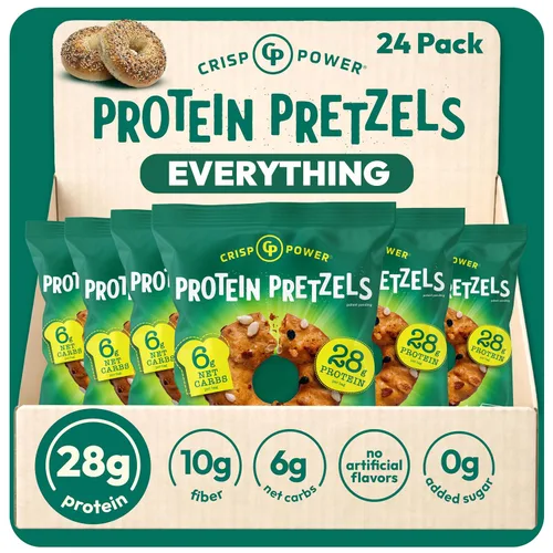 Miniatura 18 de CRISP POWER Pretzels de proteína, paquete variado con sal marina, sésamo y todo, hasta 0.99 oz de proteína, aperitivo alto en proteínas, aperitivos