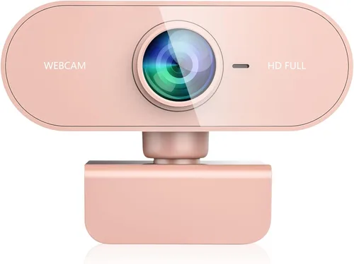 Cámara web para PC con micrófono, Full HD 1080P rosa, cámara web de transmisión con micrófono para computadora portátil Mac, cámara de computadora