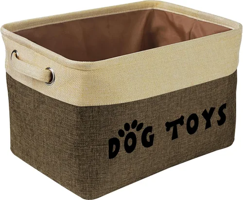 PET ARTIST Cesta de juguetes para perros, caja plegable para juguetes para perros con asas cómodas, organizador grande de almacenamiento de juguetes