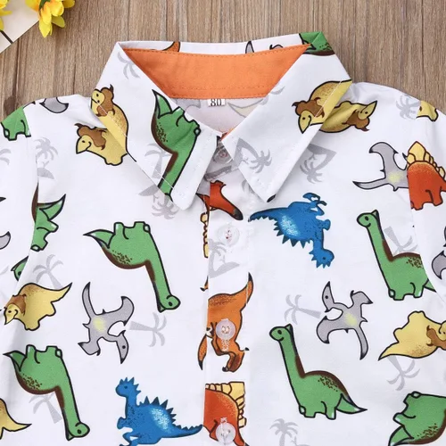 Miniatura 59 de Conjunto de camisa de manga corta con botones y pantalones cortos casuales con diseño de flamingo, para bebés y niños de 1 a 6 años, atuendos
