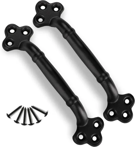 Miniatura 36 de Paquete de 2 manijas de barra recta de 8 pulgadas para puerta de granero, tiradores de hierro fundido negro para puertas correderas, puertas