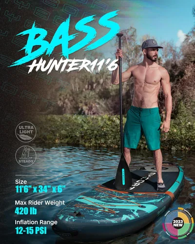 Miniatura 2 de MYBOAT Tabla de remo inflable extra ancha de 11 pies y 6 pulgadas x 34 pulgadas x 6 pulgadas, tabla de remo de pie para pesca, tabla de sup con 3