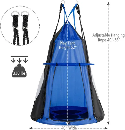 Miniatura 6 de Costzon Juego de silla colgante desmontable para niños 2 en 1 con tienda de campaña, asiento de columpio tipo nido para niños y niñas, columpio