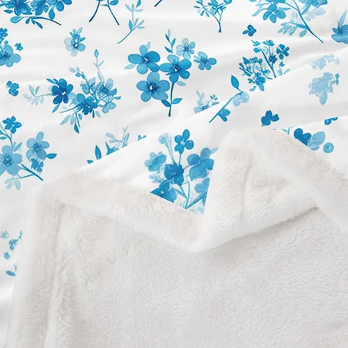 Miniatura 6 de Manfei Blue Flower Throw Blanket Watercolor Floral Print Fleece Blanket Botanical Wildflower Cozy Throws for Bed Couch Sofa,Kids Boys Girls Room
