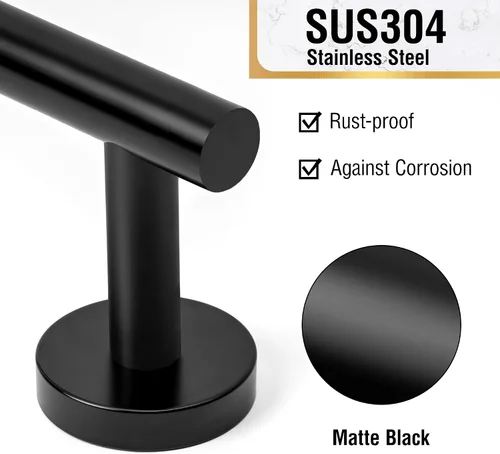 Miniatura 6 de HITSLAM Toallero negro mate de 19.8 pulgadas para baño, toallero de baño de acero inoxidable SUS304 montado en la pared, moderno soporte de toalla