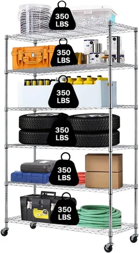 Miniatura 24 de Estantería de alambre de 6 niveles con ruedas, estantes de almacenamiento resistentes, organizador de cocina de garaje NSF, estante de alambre Negro