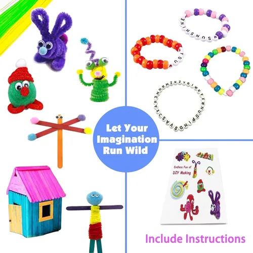 Miniatura 5 de VLUSSO Suministros de artes y manualidades para niños, kits de manualidades, materiales de arte, juego de manualidades para niños con limpiapipas