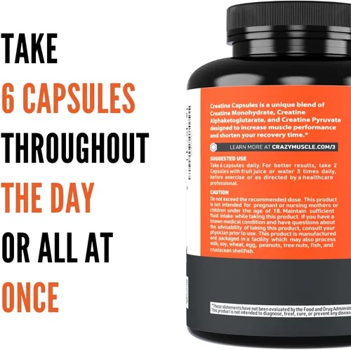 Miniatura 7 de Cápsulas de creatina, 5g Premium 3X ThreeAtine Pre Workout, Ganador de masa muscular a granel, Creatina monohidrato de alta absorción fácil