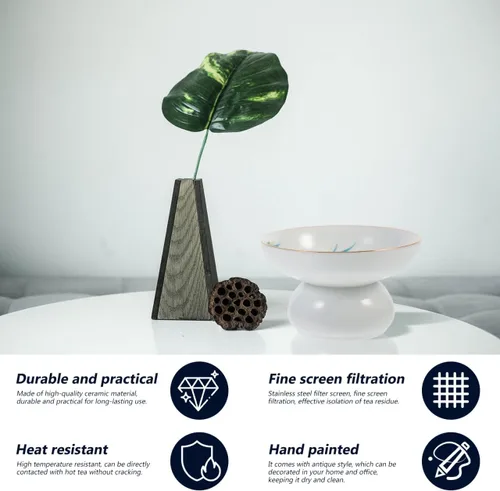 Miniatura 8 de DOITOOL Colador de filtro de té de cerámica de porcelana con soporte de soporte, juego de utensilios de ceremonia de té chino de Kongfu (estilo 2)