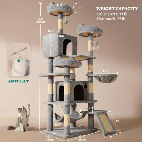Miniatura 3 de YITAHOME - Torre de árbol para gatos de 70.8 pulgadas para gatos de interior: condominio de casa de juegos para mascotas de varios niveles, muebles