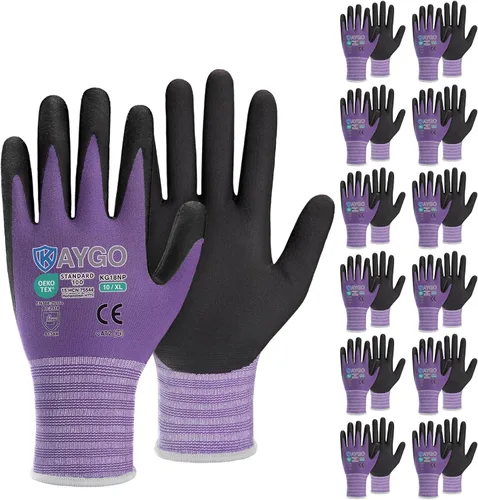Miniatura 65 de KAYGO Guantes de Trabajo de Seguridad con Revestimiento de Nitrilo MicroFoam, 3 Pares KG18NB, Guante de Punto Sin Costuras de Nylon con Dedos Gris