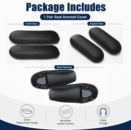 Miniatura 7 de NLQR 2 piezas fundas de repuesto para reposabrazos de asiento de cuero negro compatibles con Ford F150 F250 F350 F450 F550 Excursion 1999 2000 2001