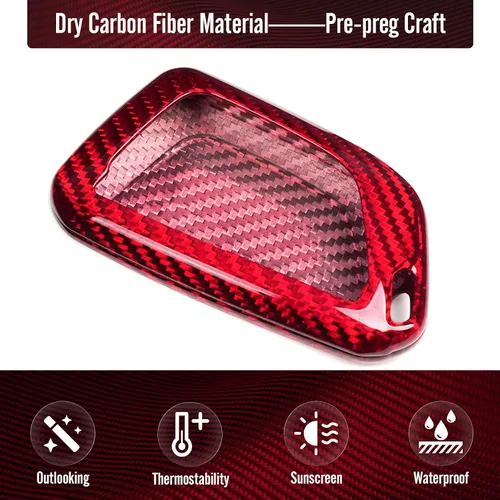 Miniatura 8 de G Brand Funda de Fibra de Carbono Genuina para Llavero Chevrolet Corvette C8 2020 2021 2022 (Rojo, Negro) Carcasa de Entrada sin Llave Trim (Rojo)
