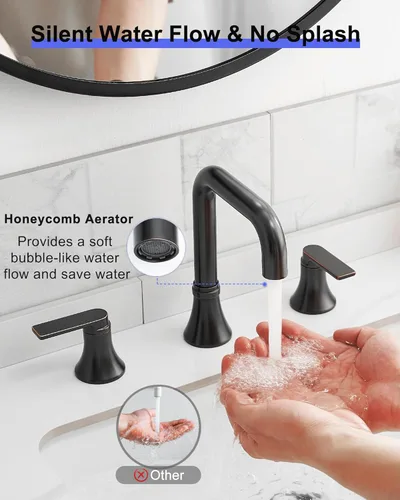 Miniatura 3 de Grifo de baño generalizado de 8 pulgadas con 3 agujeros, grifo de bronce para lavabo de baño giratorio de 360 grados, 2 manijas con drenaje Oil