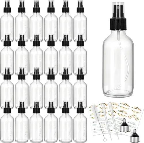 Miniatura 12 de CycleMore 120ml 16Pcs 4oz Botellas de vidrio ámbar con rociadores de niebla fina, botellas de viaje de vidrio para aceites esenciales cosméticos