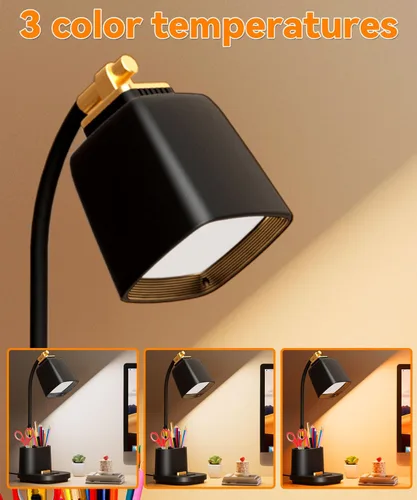 Miniatura 2 de Lámparas LED de escritorio para oficina en casa con cargador, organizador, lámpara de mesa de escritorio para dormitorio, estudio, lectura, trabajo