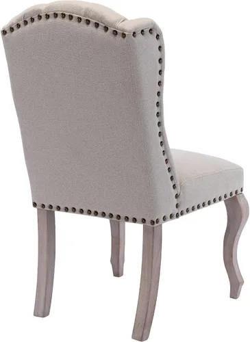 Miniatura 7 de Parsons - Juego de 2 sillas de comedor de madera maciza, sillas de cocina laterales de lino con respaldo copetudo para comedor, sala de estar
