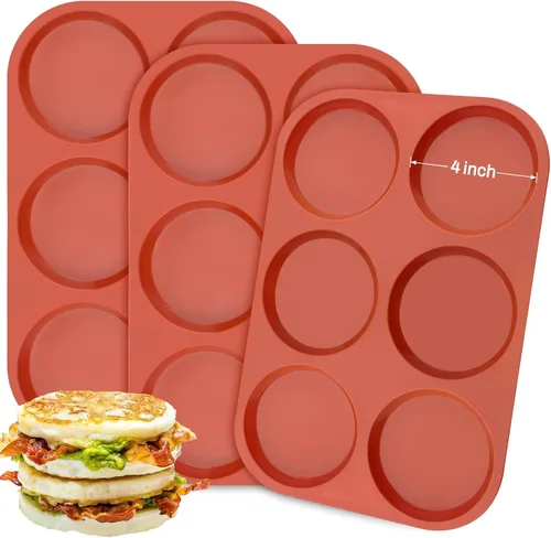Ocmoiy Molde de silicona para huevos de 4 pulgadas para sándwiches de desayuno, paquete de 3 moldes antiadherentes de silicona jumbo para panecillos