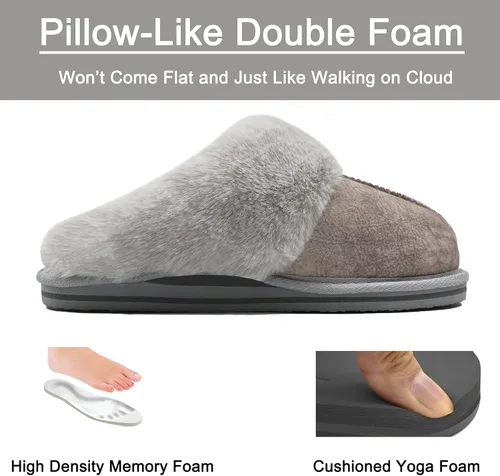Miniatura 5 de KuaiLu Pantuflas mullidas de espuma viscoelástica doble para mujer, acogedoras con soporte de arco cálido, pantuflas de meter cómodas