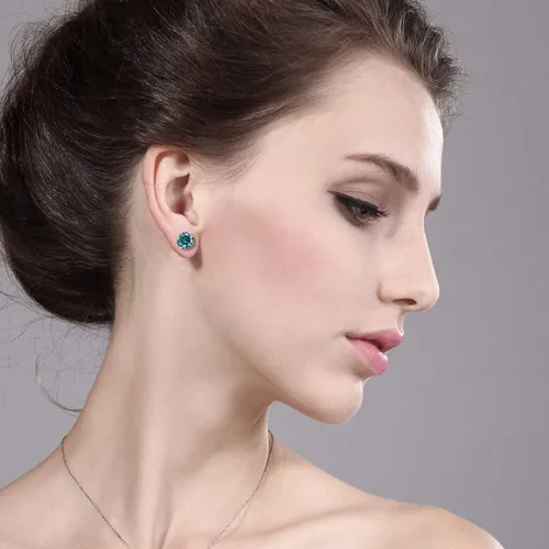 Miniatura 4 de Gem Stone King Aretes de moissanita azul de oro blanco de 14 quilates 2.00 Cttw Redondos de 0.256 in Aretes redondos de oro blanco