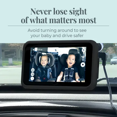 Miniatura 2 de Tiny Traveler Cámara de coche de bebé para 2 niños, monitor de coche de bebé con pantalla táctil con banco de energía, cámara de bebé sin WiFi