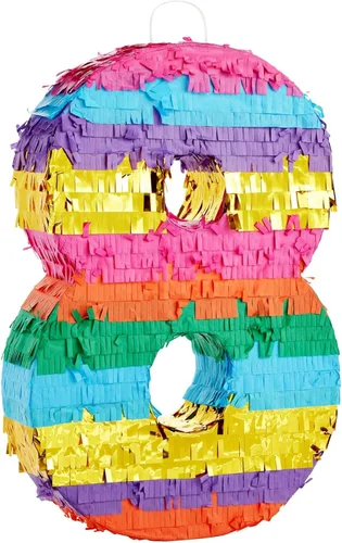 Miniatura 9 de BLUE PANDA Piñata 8 - Pequeña Multicolor, 11.4 x 16.5 x 3 pulgadas - Piñata de Arcoíris Neón en Forma de 8 para Fiesta de Cumpleaños de Niñas