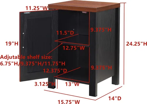 Miniatura 2 de Kings Brand Furniture Sendero Mesita de noche auxiliar con armario de almacenamiento, moderna y elegante mesita de noche con estante