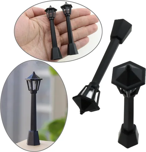 Miniatura 5 de 10pcs mini poste de lámpara de plástico negro miniatura tren ferrocarril lámpara poste luces calle luz