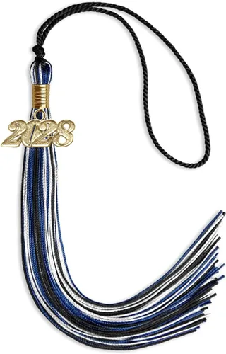 Miniatura 27 de Endea Graduation Borla mixta de triple color con gota de fecha dorada (negro/dorado/blanco, 2021)